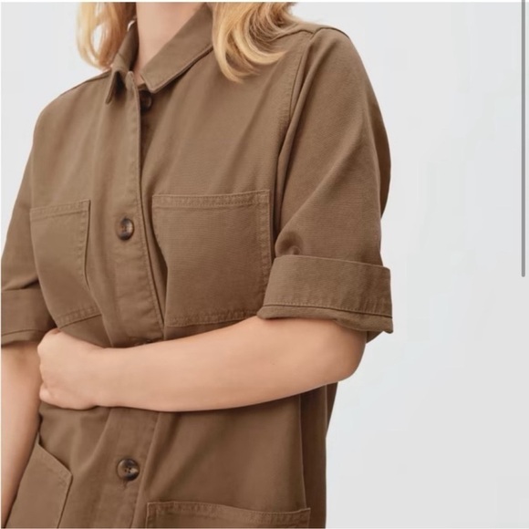 Everlane Shirt Dress Canvas Cargo Chore Patch Pocket Organic Cotton Ivory W's 14 - Picture 3 of 16